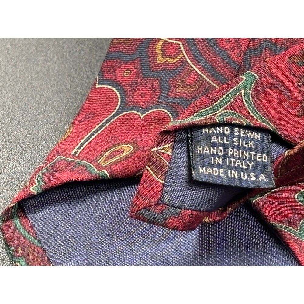 Vintage Kenneth Gordon New Orleans Silk Paisley Tie Burgundy Green Hand Sewn USA - Picture 4 of 6